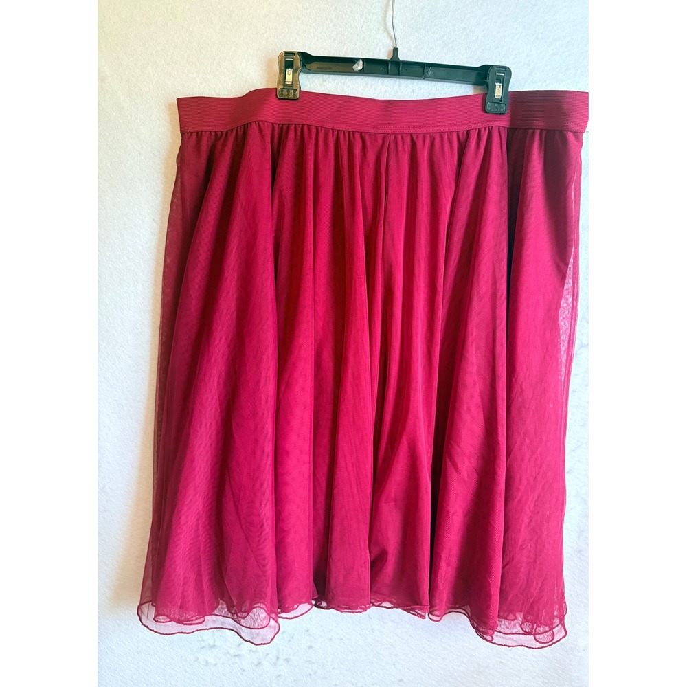 Torrid 3 Burgundy Red Tulle Mesh Midi Skirt Plus Size 3x 22 24 Elastic Waist